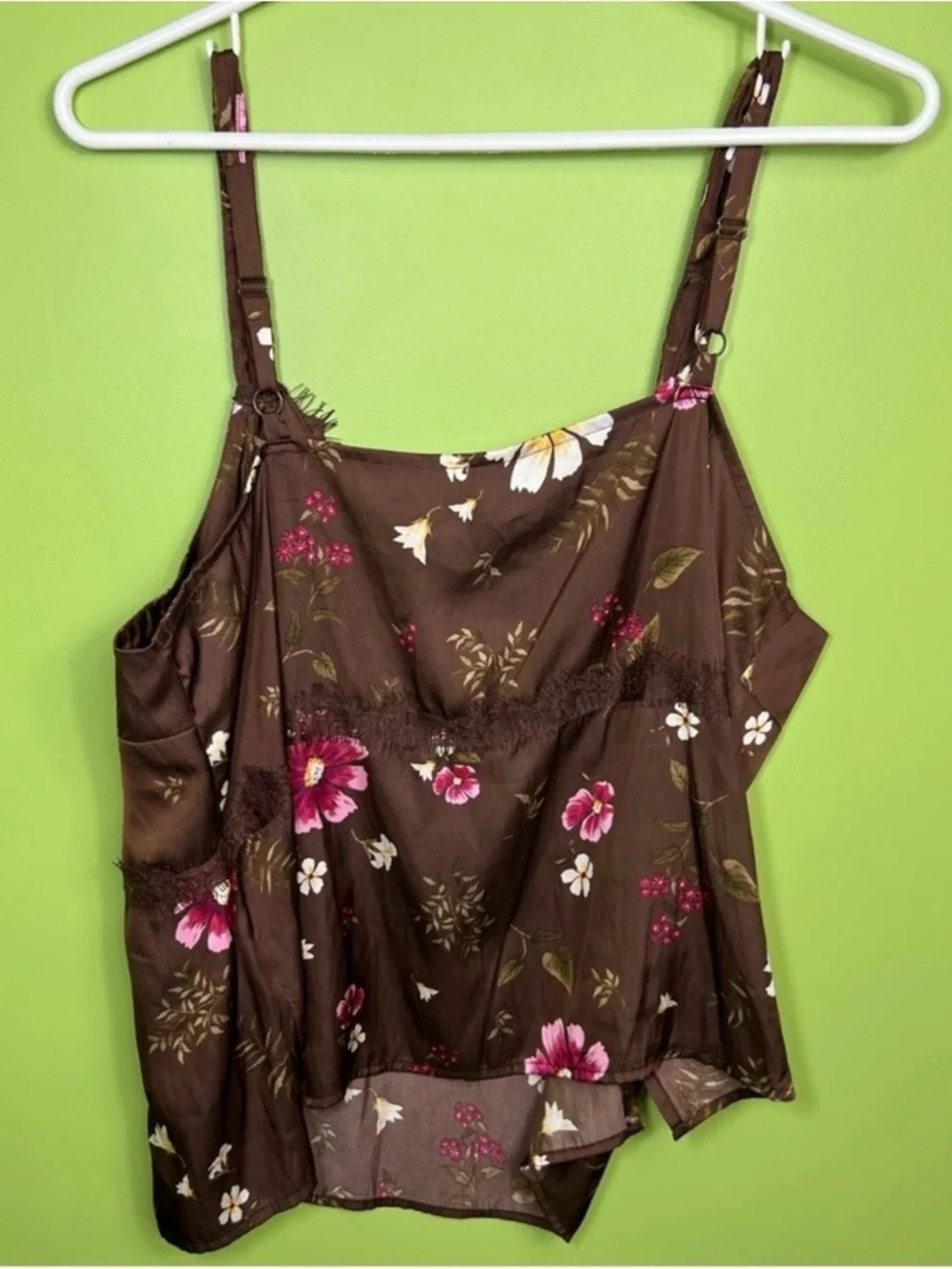 Y2K babydoll Lace-Trimmed Floral spring summer Satin Cami Top size L NWT - Picture 6 of 6